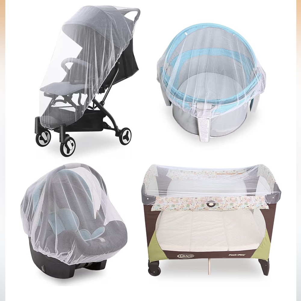 Stroller Cover Bundle: Mosquito Net Canopy (White) and Rain Cover (Clear)